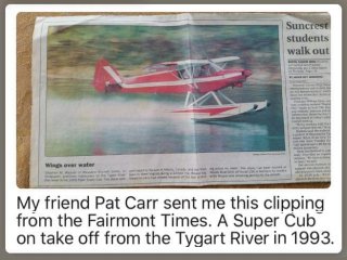 A photographer captured me taking off from the Tygart River in West Virginia near my home.